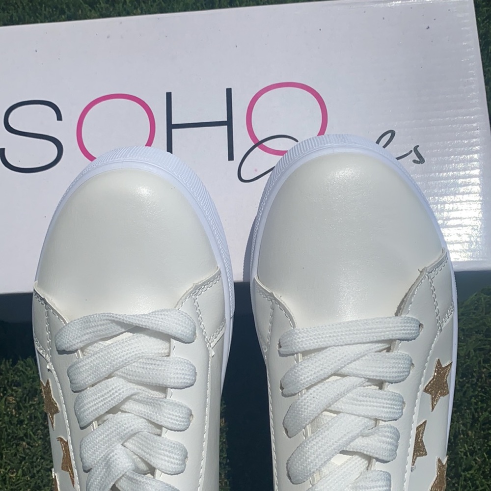 Sneakers with Gold Stars, White - Picture 9 of 10